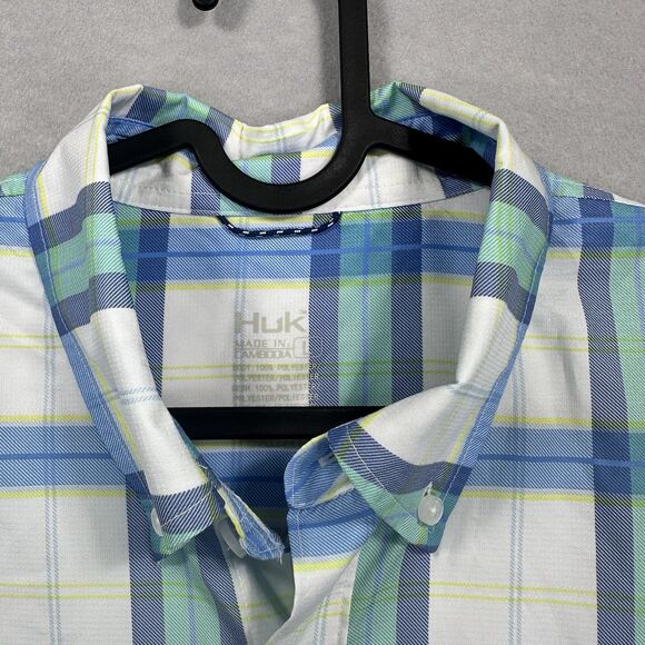 NWT Huk Men’s Latitude Tide Point Short Sleeve Button Up Flannel Performance New - Picture 7 of 15